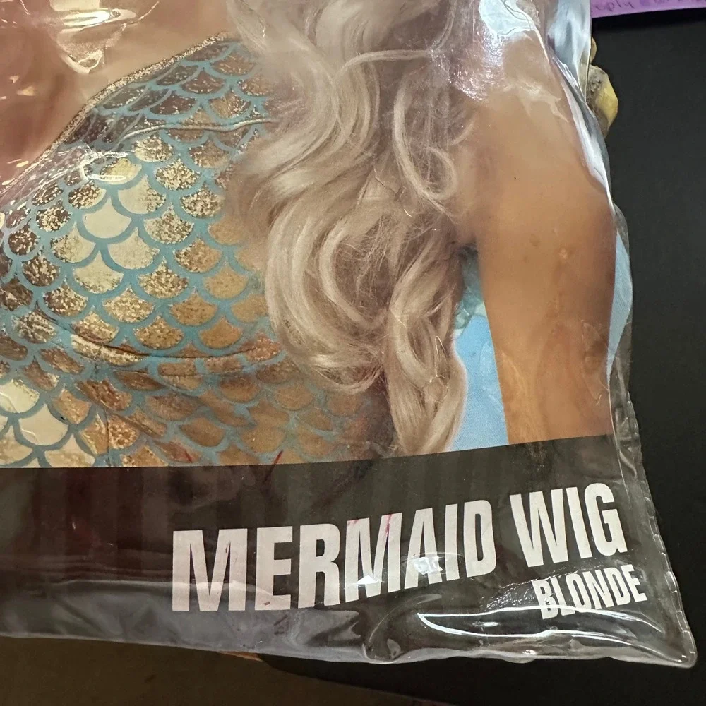 Adult Blonde Mermaid Wig Long Wavy Blonde Synthetic Hair Costume Cosplay